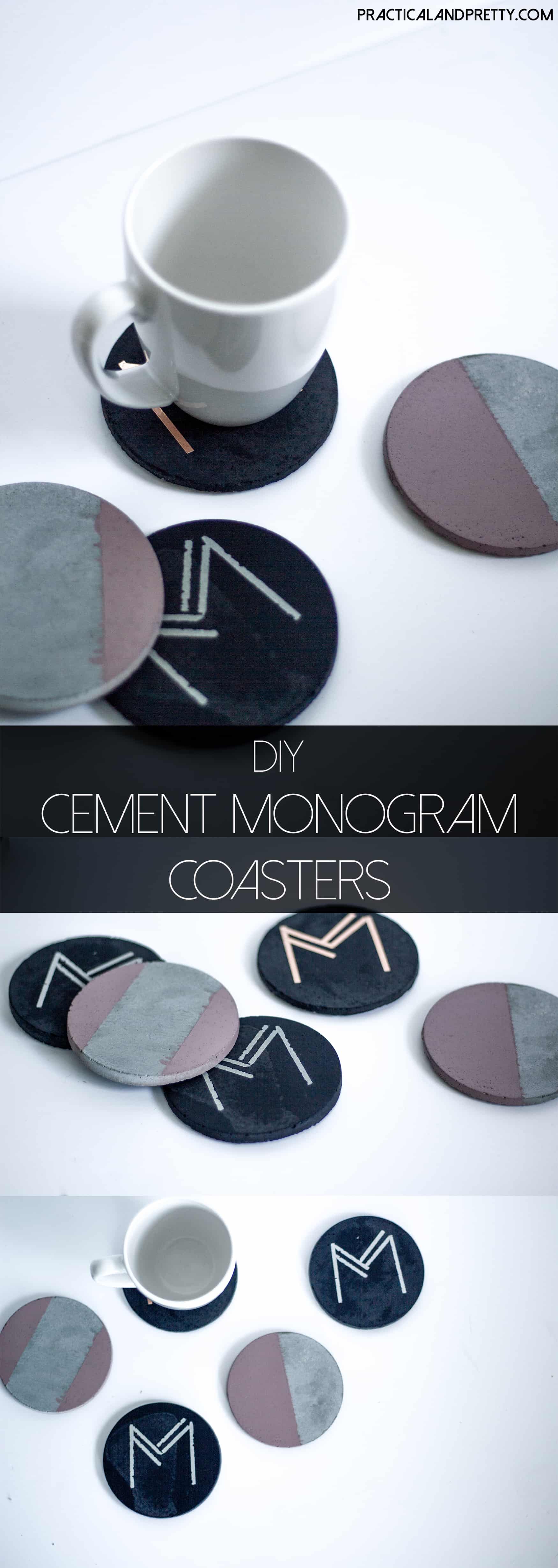 DIY cement coasters and instructions. Monogrammed with Art Deco font! Every house needs a set of these.