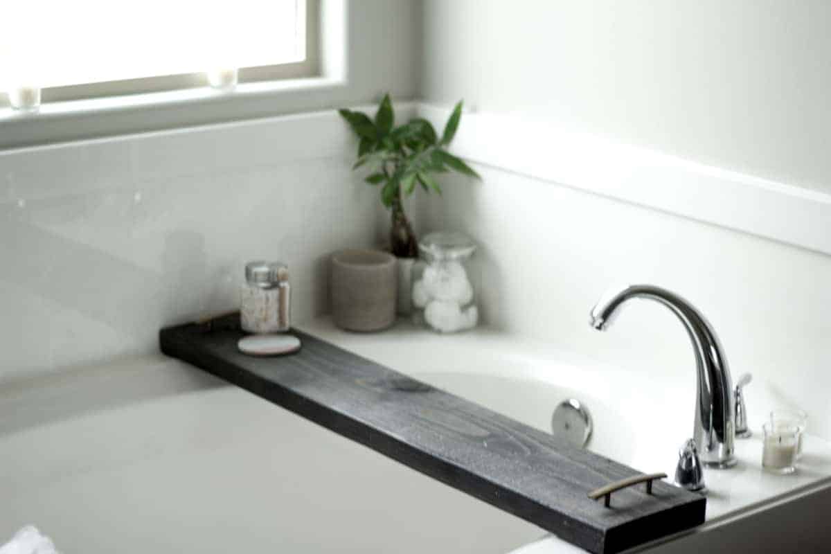 DIY Stained Wood Bath Tray