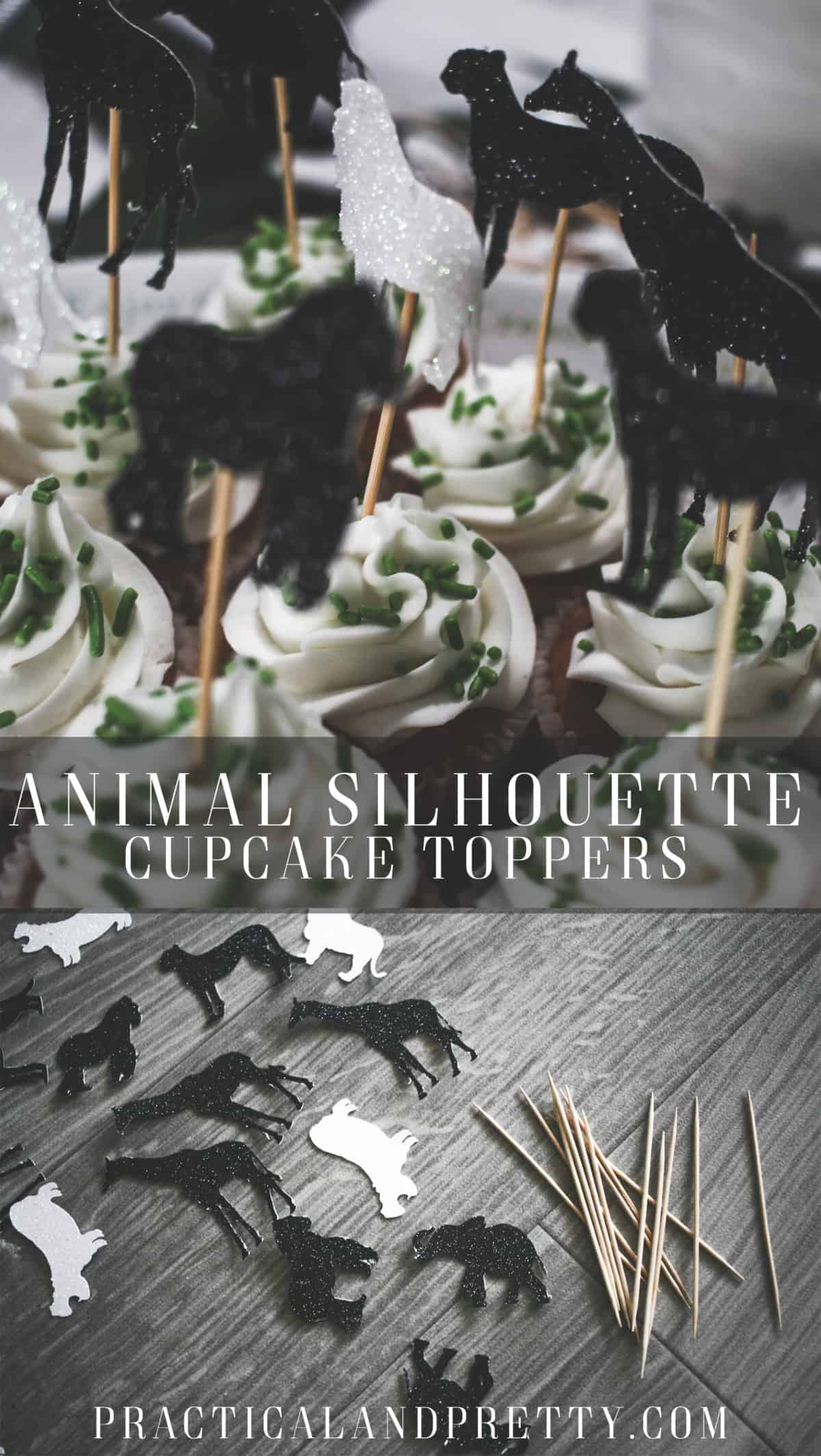 Easy DIY animal silhouette cupcake toppers for any animal themed birthday party with a free file to use!