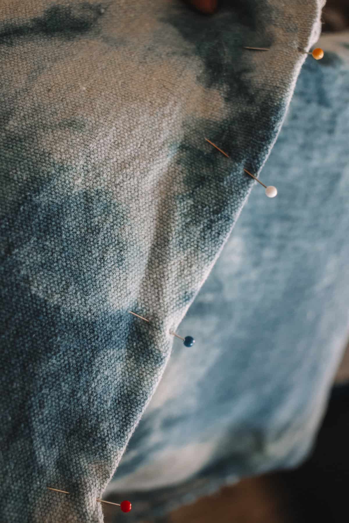 pinned indigo dyed drop cloth