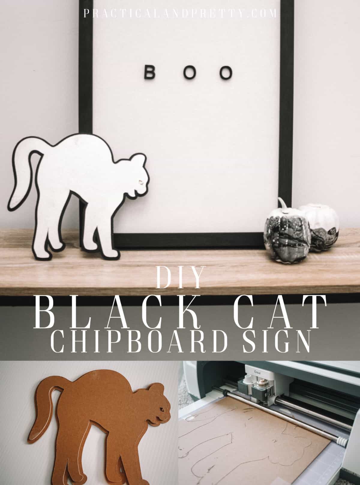 You can DIY your own halloween decor with this simple tutorial for a black cat chipboard sign!