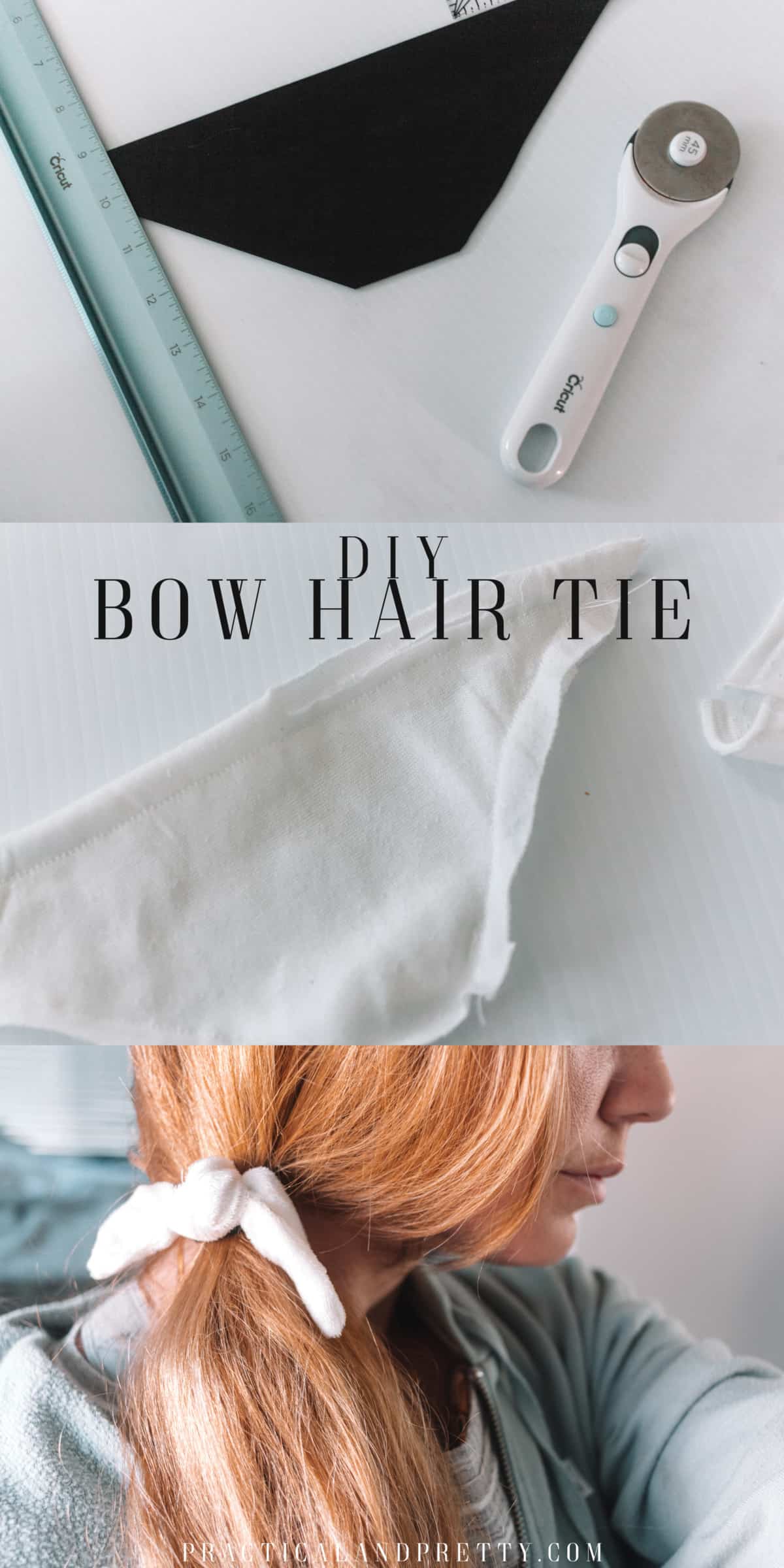 If you like the look of bow scrunchies but aren't quite ready to commit to the scrunchie idea yet, this bow hair tie DIY for you!