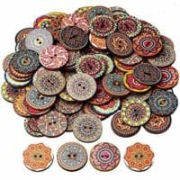 HSAN 100 Pcs Wood Buttons, Mixed 2 Holes Buttons 1 Inch Buttons Vintage Assorted Buttons Decorative Buttons Flower Buttons Round Buttons for DIY Sewing Craft