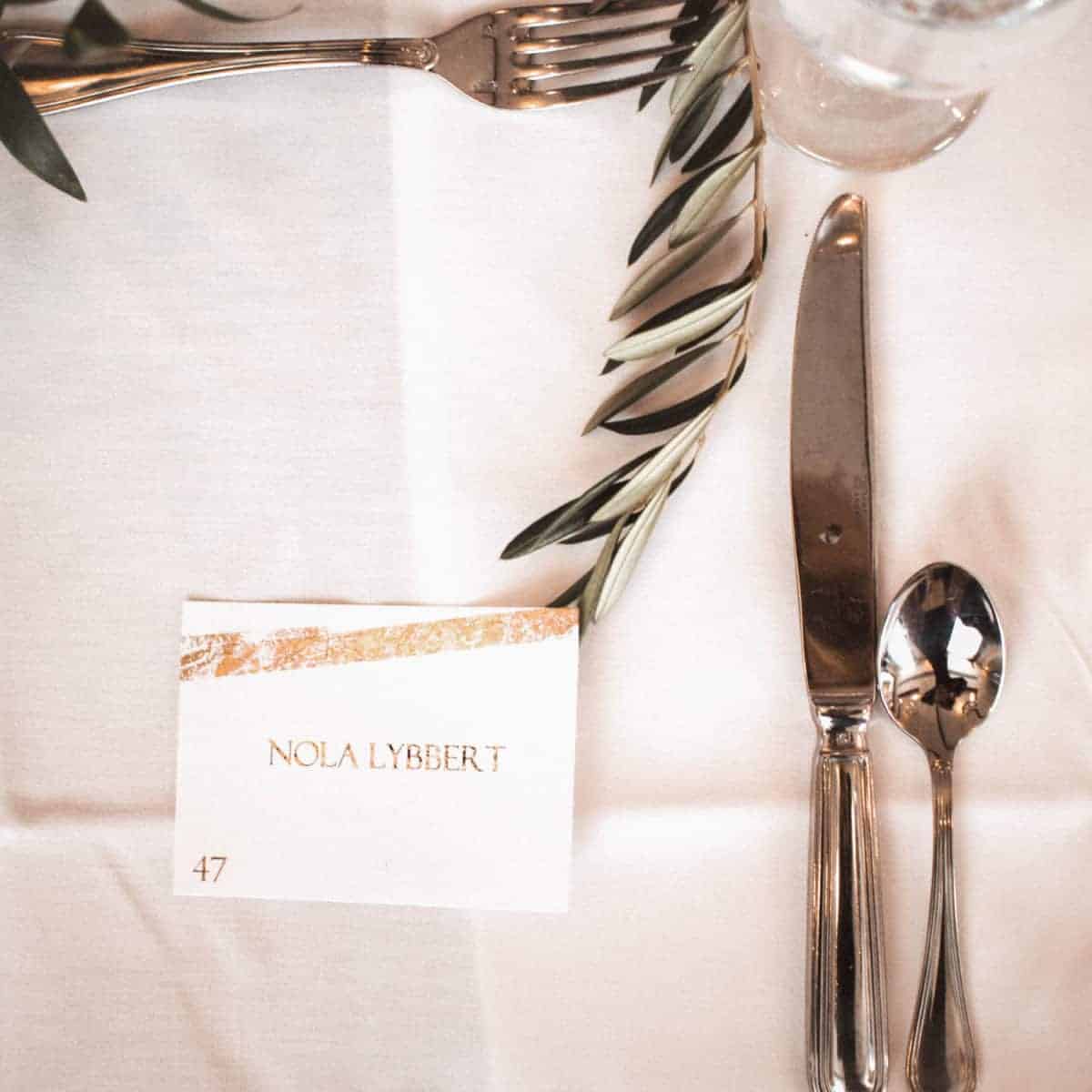 Add a touch of gold to your wedding lunch or dinner with these name cards. Save some money with some simple DIY wedding elements like this.