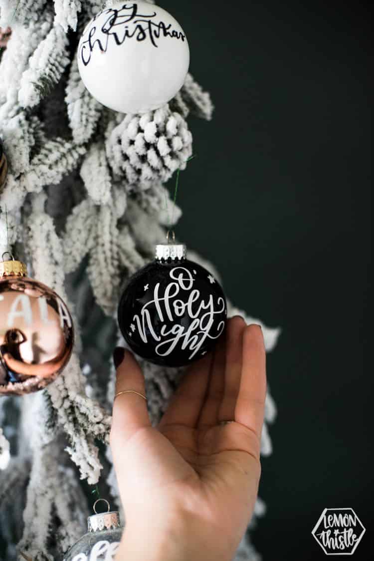 3 hand lettered ornaments