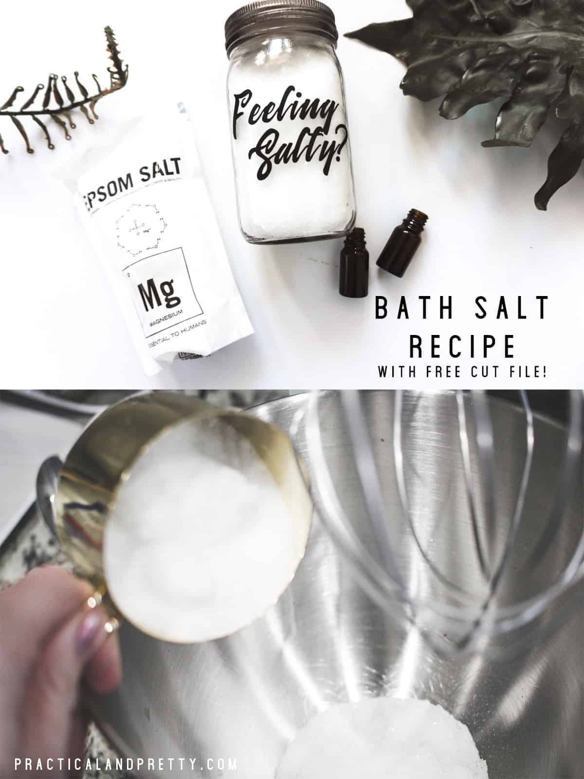 This simple bath salt recipe is an easy way to gift a nice DIY to your favorite person and I included a label to make it feel even more custom.