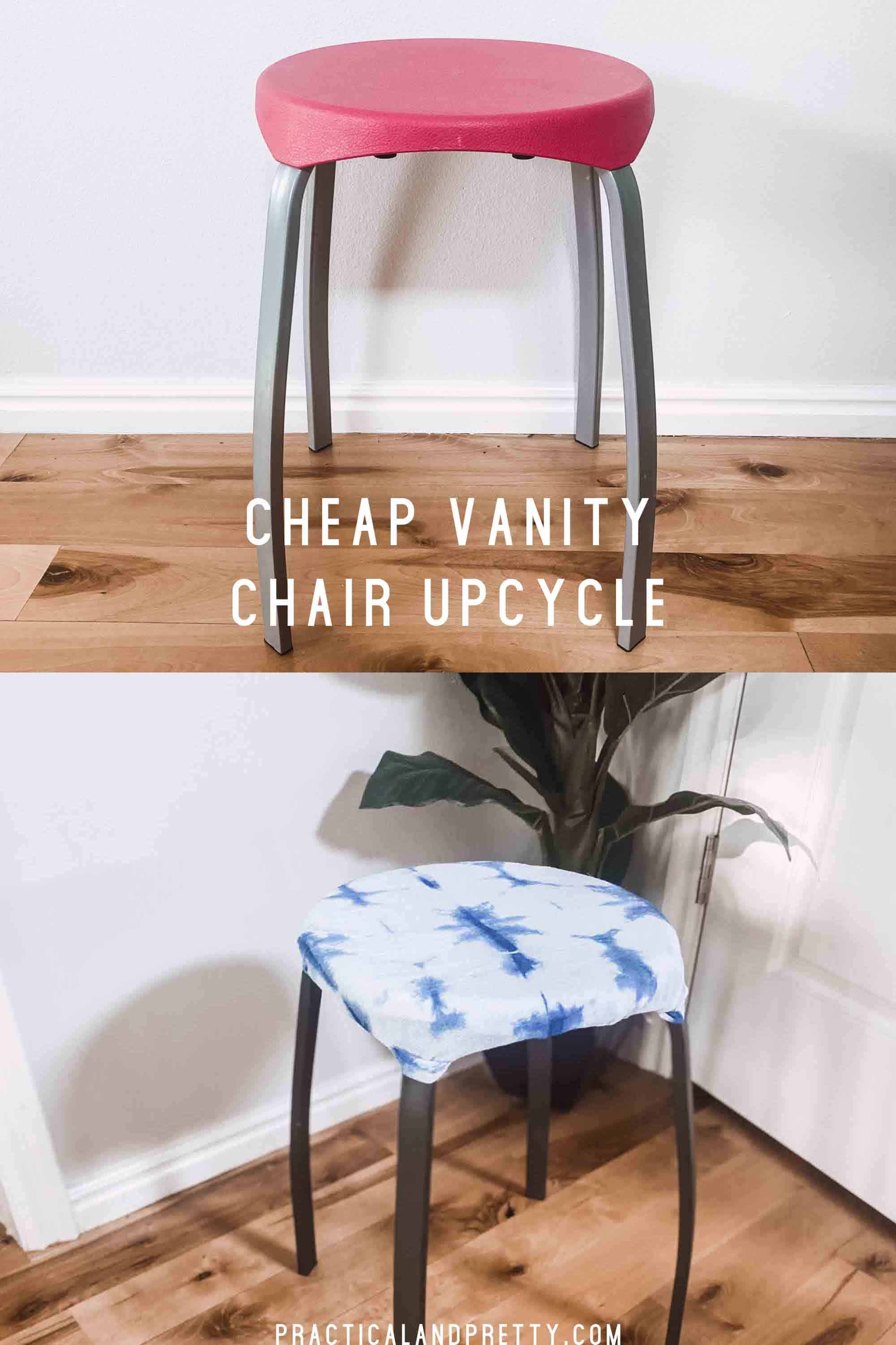  I took this cheap vanity chair and gave it a little makeover using some tie dye and spray paint. It took me maybe 20 minutes!