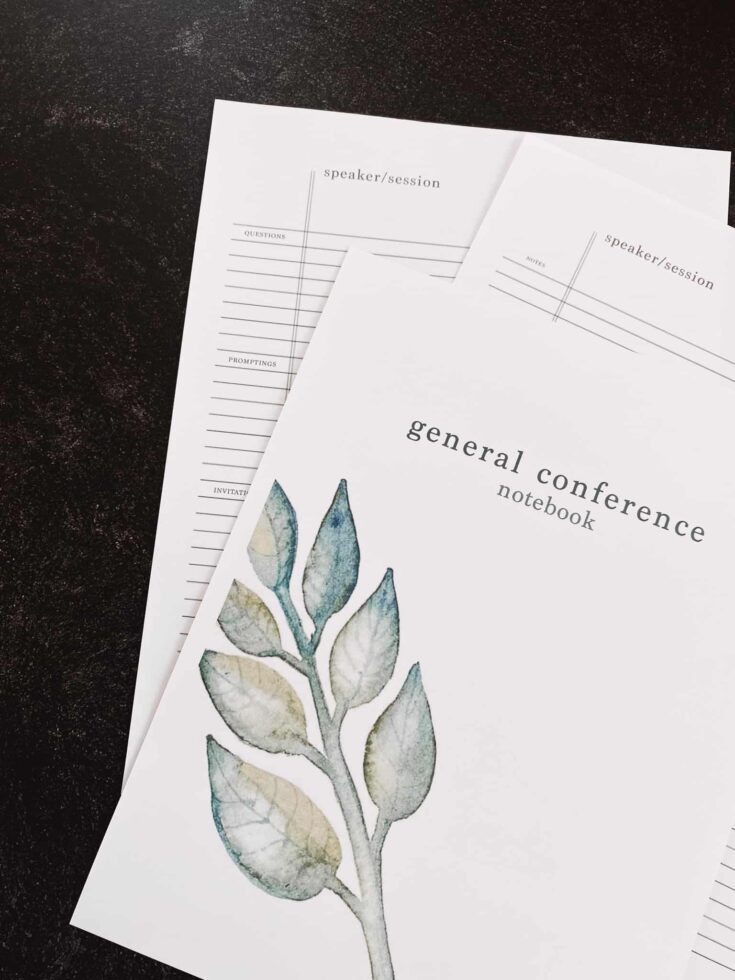 Download a free beautifully designed general conference notebook here. I've included a prompt page as well as a plain note page.