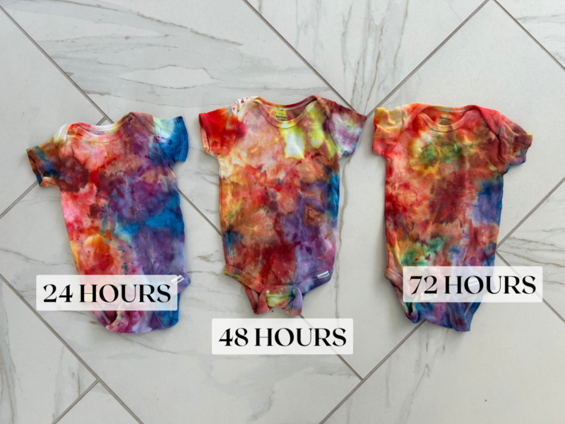 Visual results of tie dye batching time test: 24 hours vs 72 hours