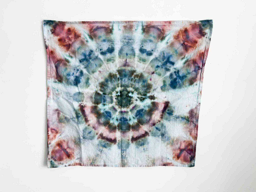 Kaleidoscope tie dye project using Dharma’s special edition colors Bog Goblin, Dark Star, Cherry Smoke, and Crimson Carnage together.