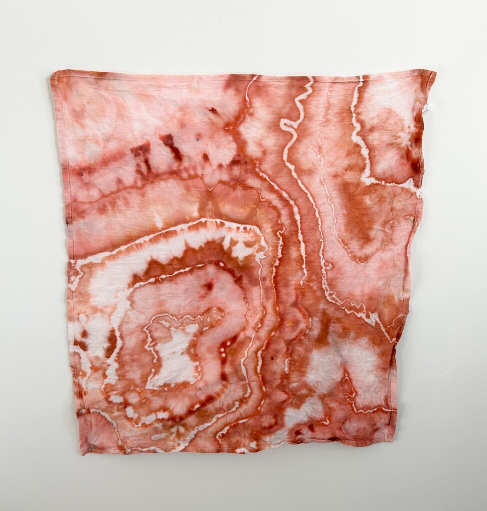 Bohemian Sunrise Dharma ice dye swatch in terracotta and dusty pink tones