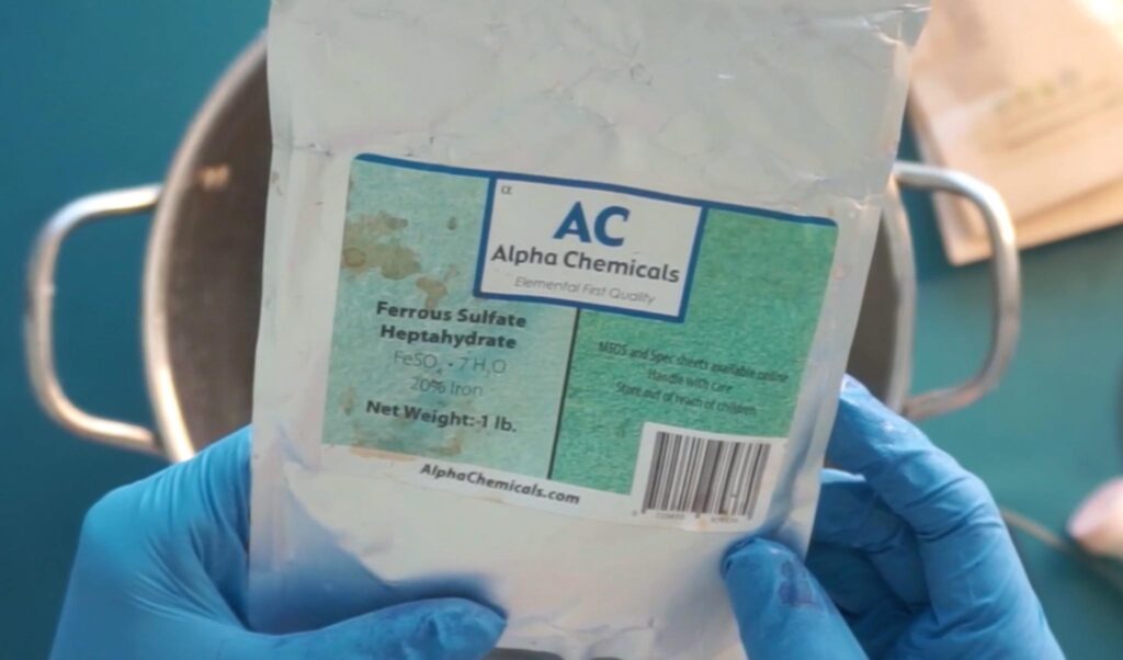 Ferrous sulfate iron modifier used to darken color when dyeing with logwood
