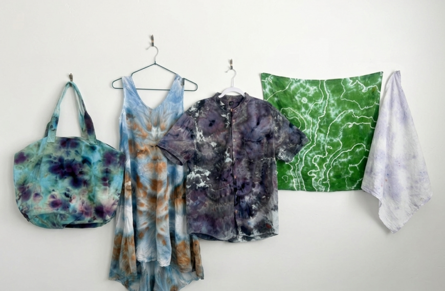 An image of 5 projects that were all tie dyed with only one color