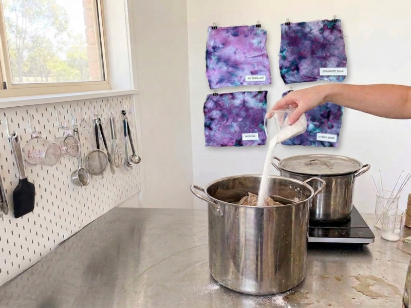 Hand pouring soda ash in bucket for soda ash for ite dye soak