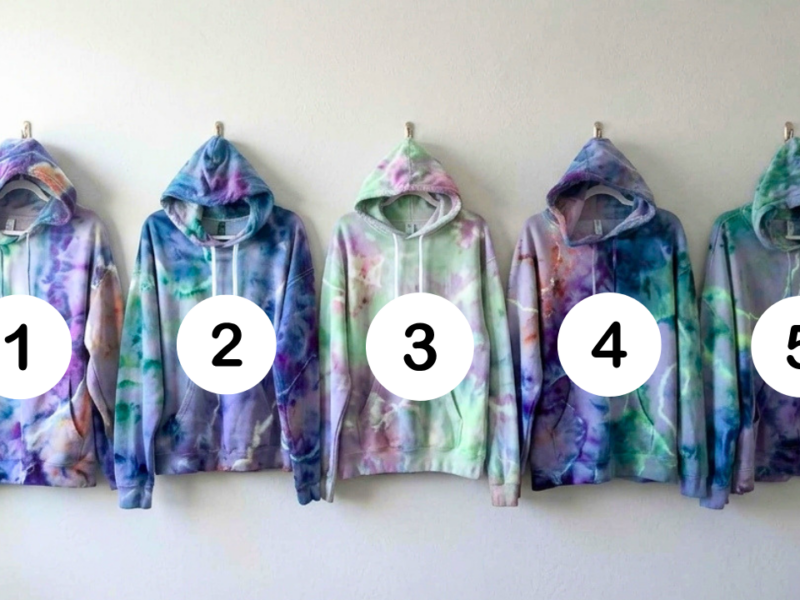 tie dye hoodies lined up