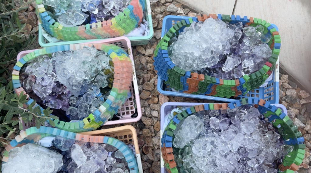 hoodie dyeing in a blue and purple geode tie dye design