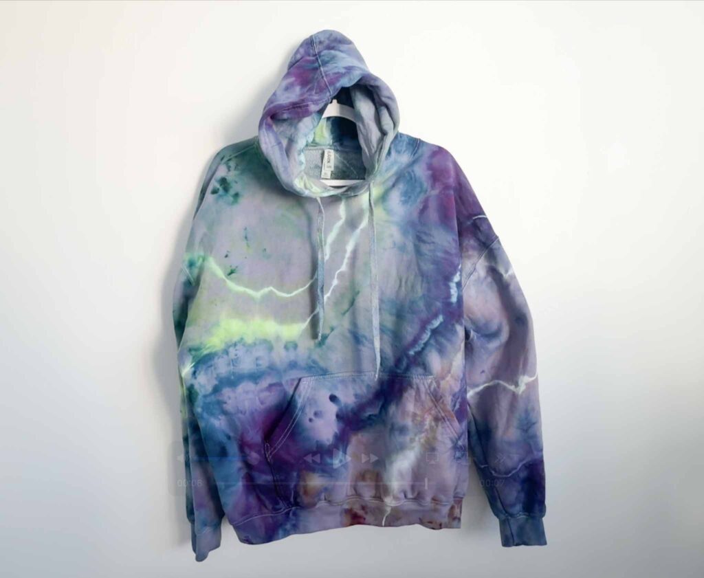 Tultex blank hoodie dyed in a blue and purple geode tie dye design