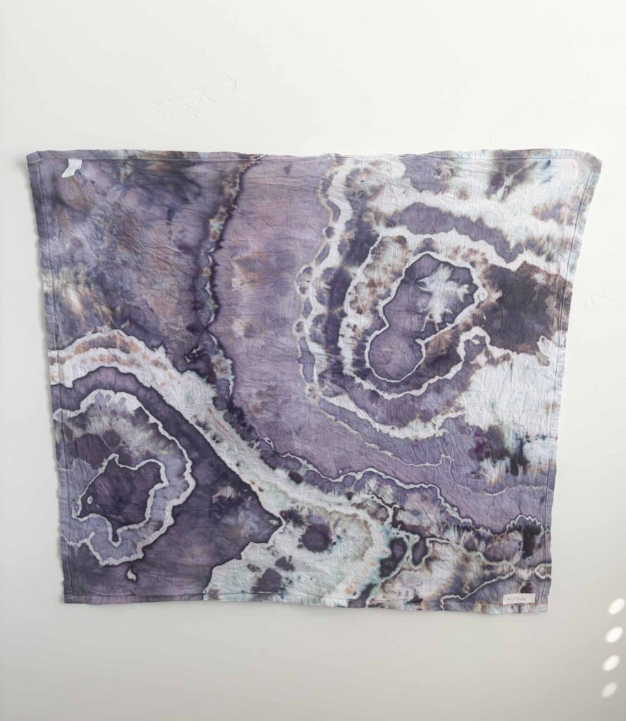 Geode tie dye towel in Dharma x Dalula Riptide, a dusty purple ice dye with soft brown and seafoam splits