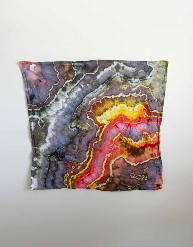 Fall tie dye geode fold in timberwolf gray and salmon moose with fiery red and gold tones